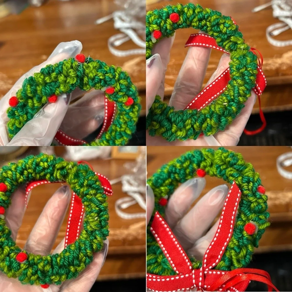 Red And Green Fuzzy Fluffy Wreath Ornament - “Star”